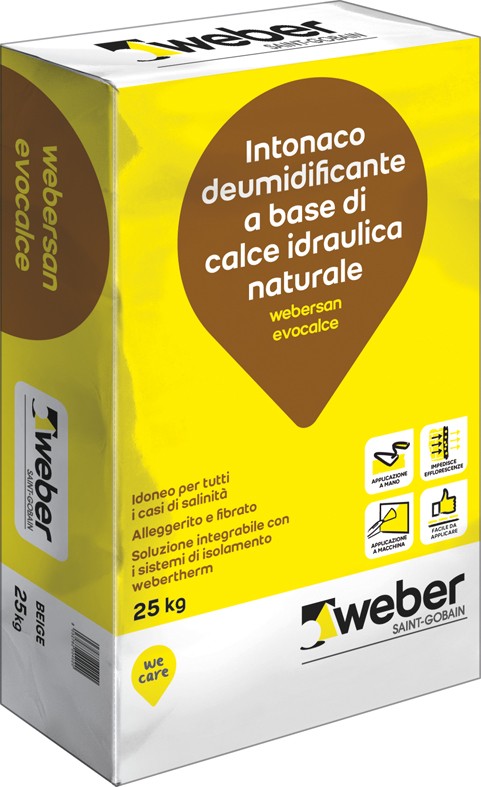 Intonaco deumidificante a base di calce idraulica naturale Webersan Evocalce di Weber Saint-Gobain